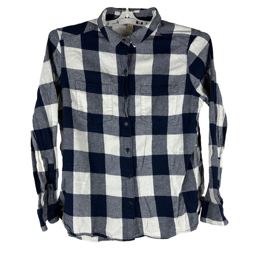 Woolrich Mens Size XL Blue & White Plaid Long Sleeve Button-Up Shirt 100% Cotton